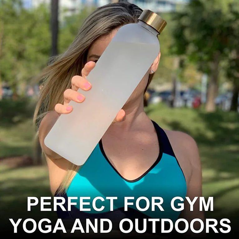1L Water Bottle with Time Marker Leakproof BPA-Free Fitness Sports Outdoor Travel Hydration Bottle with Straw