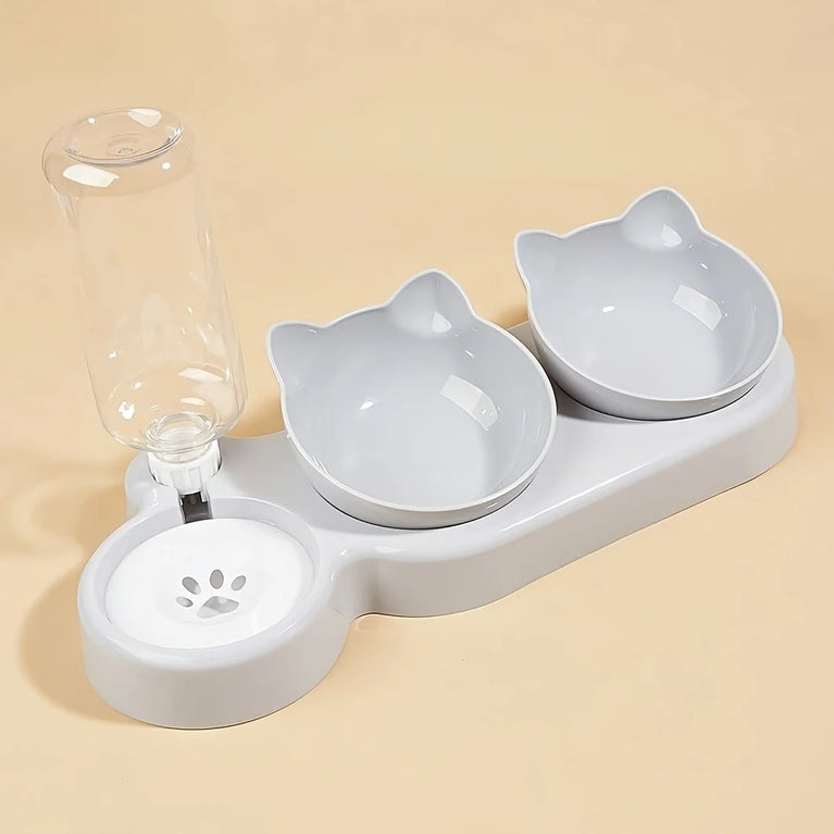 3 in 1 Tilted Cat Bowl Set with Water Feeder Raised Design