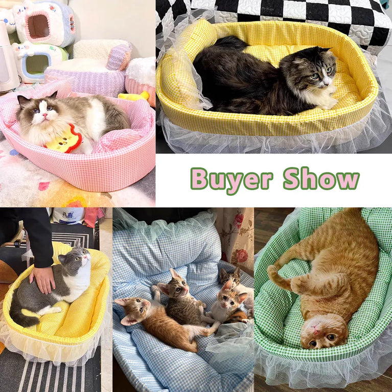 Lace-Trimmed Pet Princess Sofa | Four-Season Washable Plush Bed