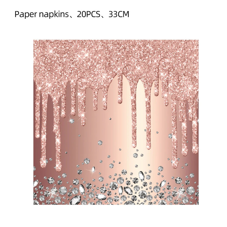Rose Gold Theme Party Disposable Tableware Set Wedding Birthday Decor