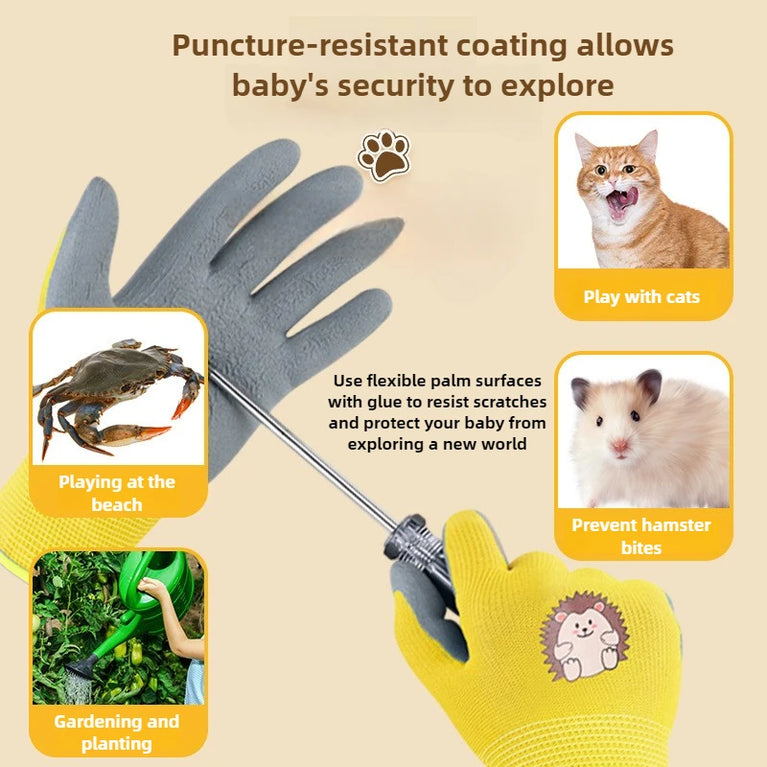 Kids Waterproof Wear Resistant Gardening Gloves Stab Proof Latex
