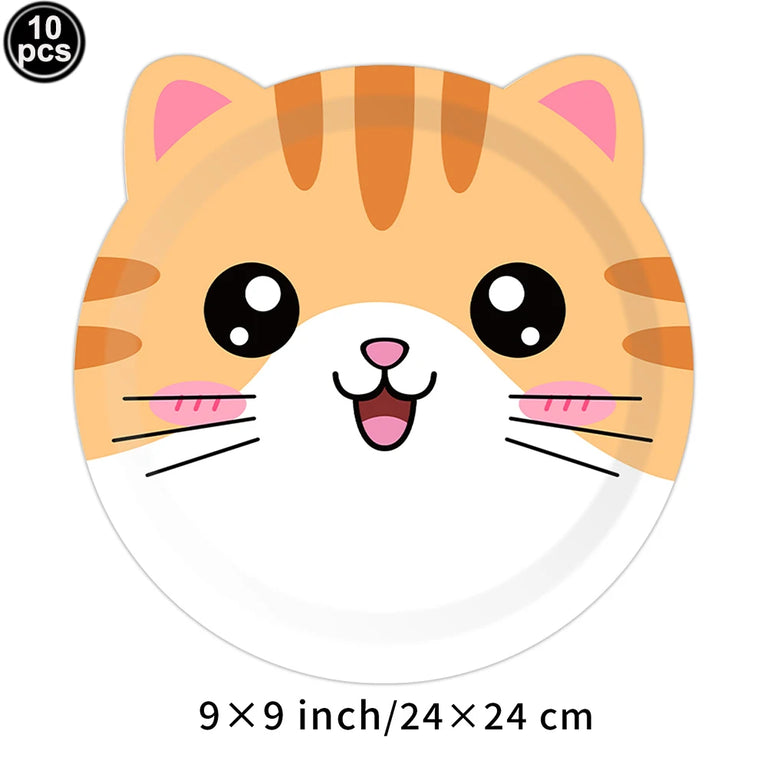 Cute Animals Tableware Cat Shaped Dinner Plates Disposable Party Set