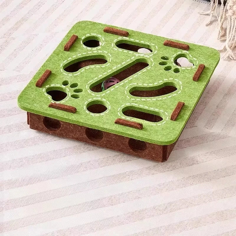 Cat Puzzle Toy Felt Box with Ball Indoor Interactive Cat Toy Fun
