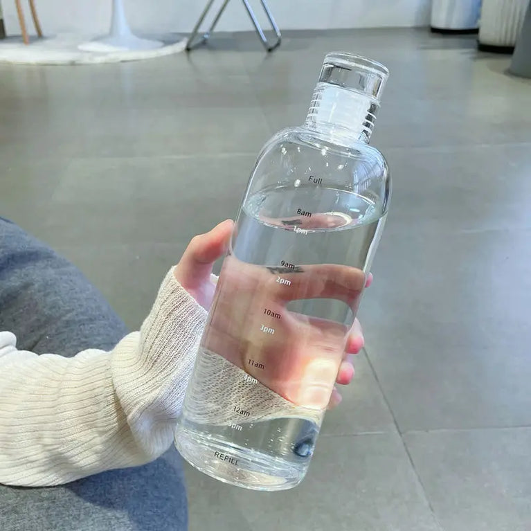 500/750ml PC Plastic Time Marker Water Bottle Leakproof Gym Sport Large Capacity Drink Bottle with Lid