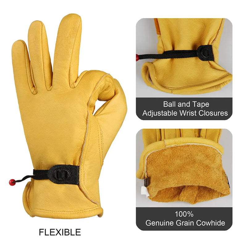 Cowhide Leather Gardening Gloves Reinforced Palm Tough Work Use