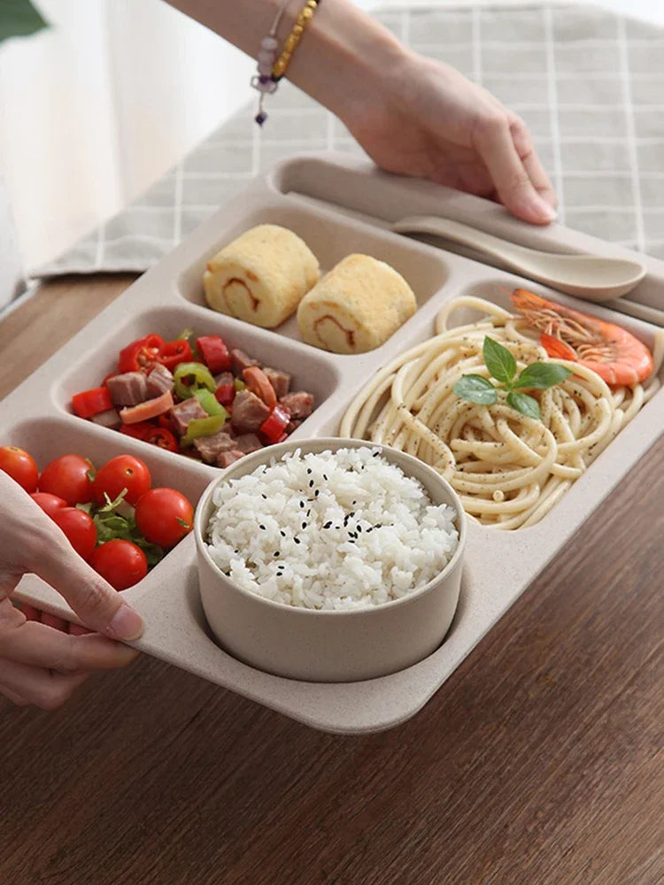 Eco-Friendly Wheat Fiber Meal Set | Anti-Fall Student & Toddler Dinnerware