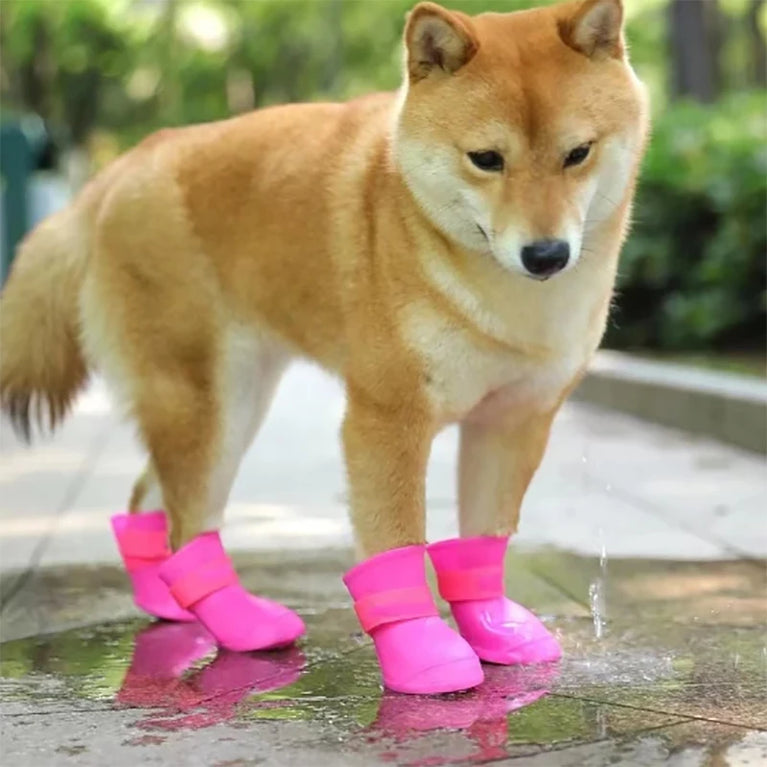4-Piece Waterproof Pet Rain Boots | Anti-Slip Rubber Shoes