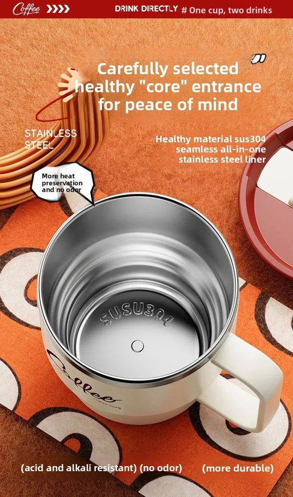 304 Stainless Steel Double Wall Coffee Mug with Handle Leakproof Cup