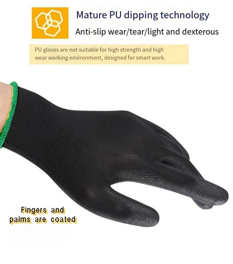 10 Pairs PU Safety Work Gloves Anti Slip Wear Resistant Gardening Woodworking Gloves PU200B