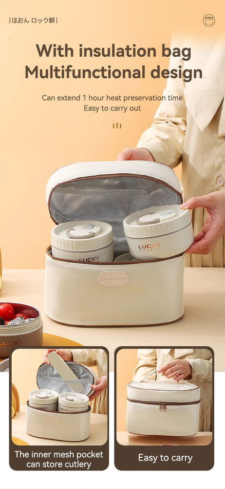 Bento Lunch Box Set Portable Keep Warm Insulated Stainless Steel Thermal Food Container Bag