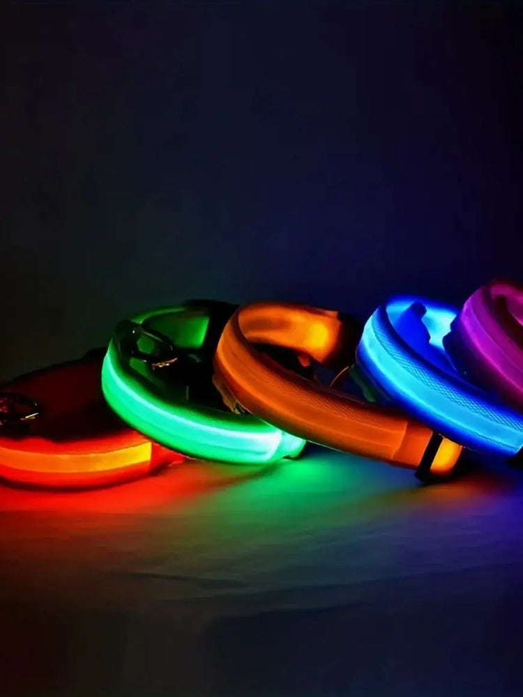 Reflective LED Dog Collar Night Safety Durable Nylon LIGHTS