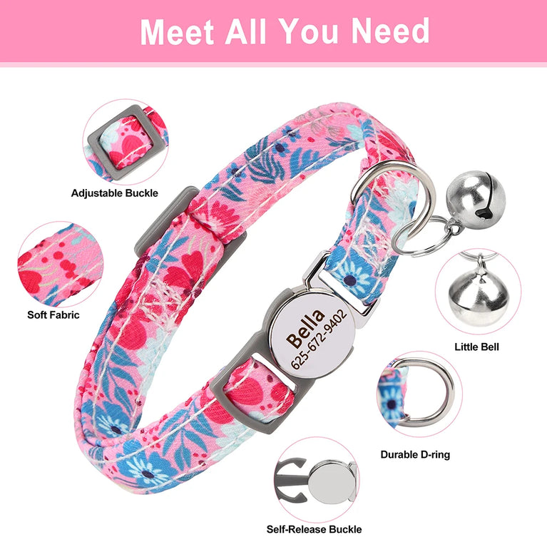 Cat Collar Free Personalized Kitten Collar Engraved Antilost Adjustabl