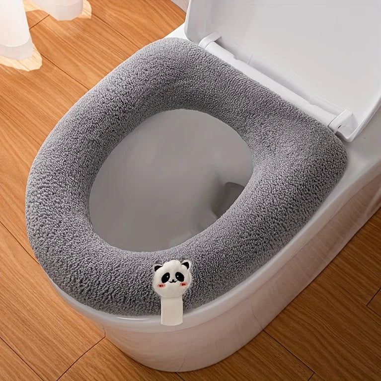 Premium Thickened Toilet Seat Cover with Handle | Soft-Touch Polyester Bathroom Comfort