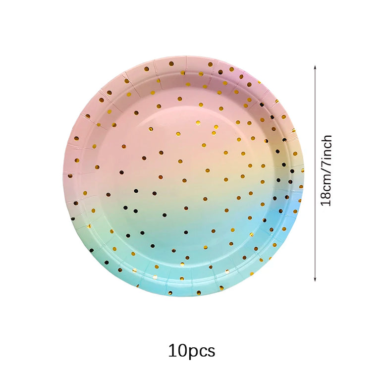 Rainbow Birthday Disposable Tableware Gold Dot Party Set Plates Cups Napkins