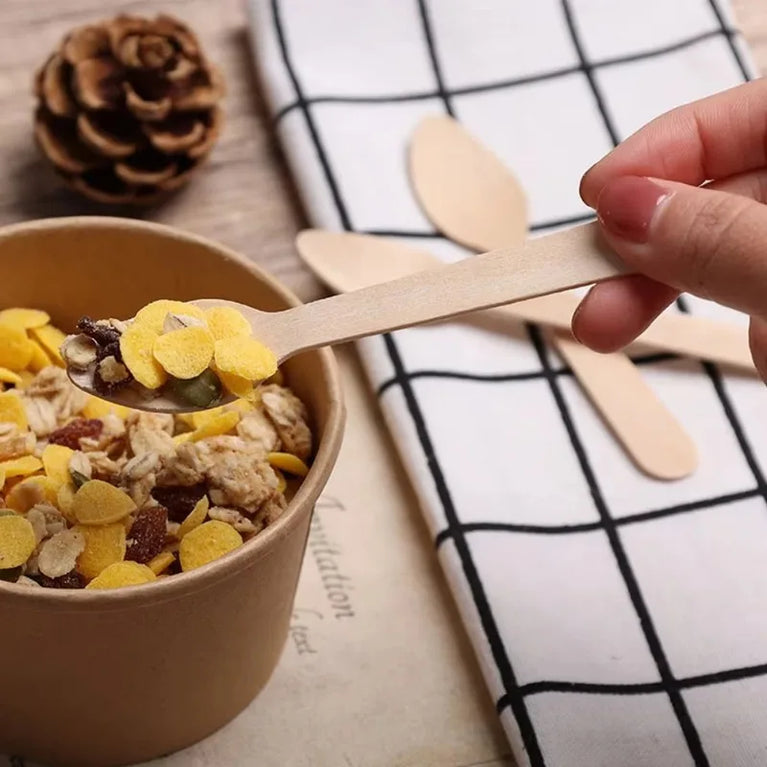 50PCS 14cm Disposable Wooden Spoons for Desserts Ice Cream Party