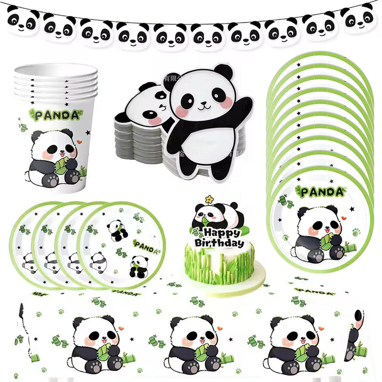 Panda Birthday Party Disposable Tableware Set Plates Cups Napkins Banner Decor