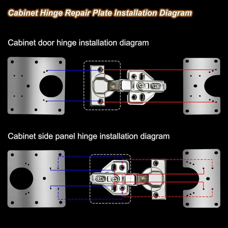 Stainless Steel Hinge Repair Plate Set | Cabinet Door Mounting & Flat Fixing Brackets