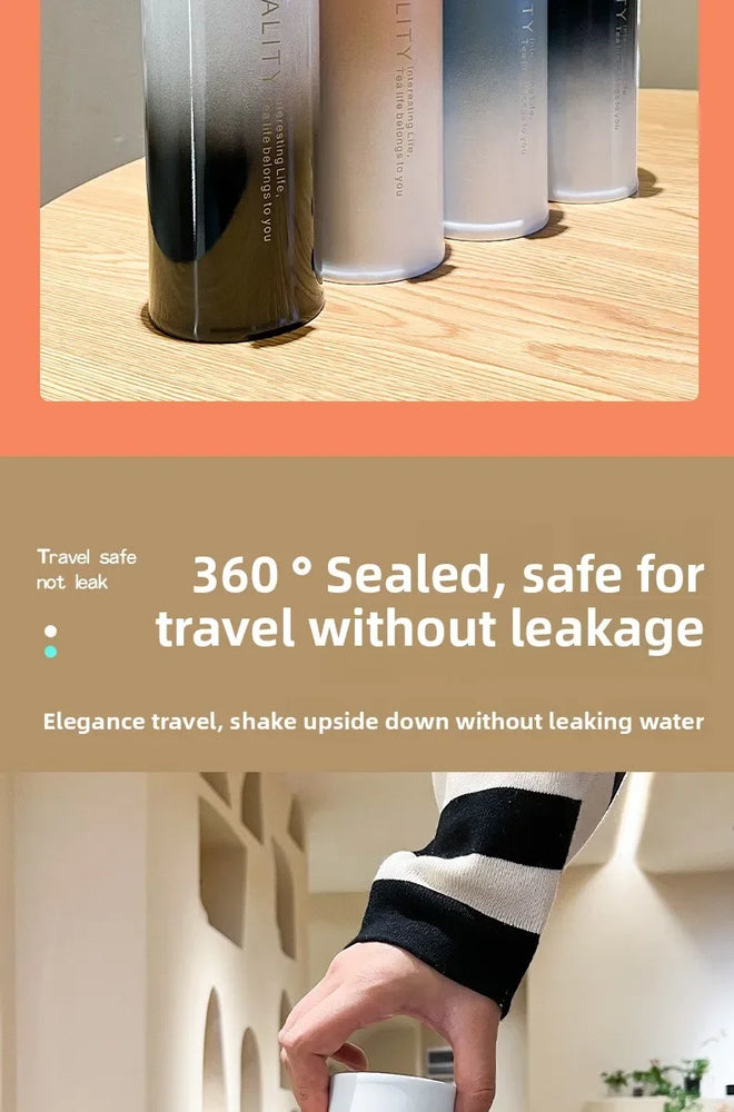 500ml Gradient Stainless Steel Insulated Water Bottle Flip Lid
