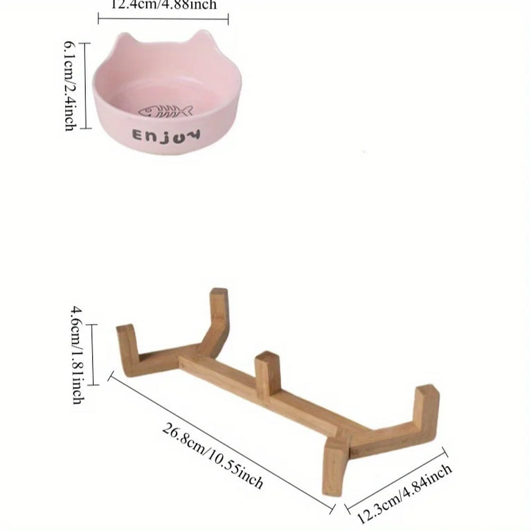 Non Slip Ceramic Double Pet Food Bowl Set 3pcs Rack With Dual Feeding System For Cats And Dogs