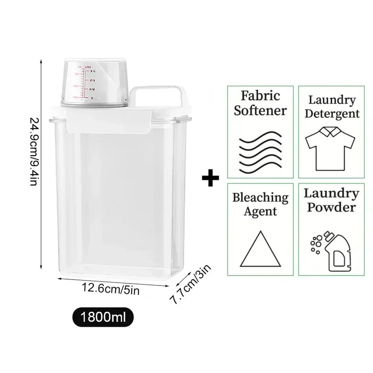 Airtight Laundry Detergent Powder Storage Box 2.3L Plastic Dispenser Container with Labels