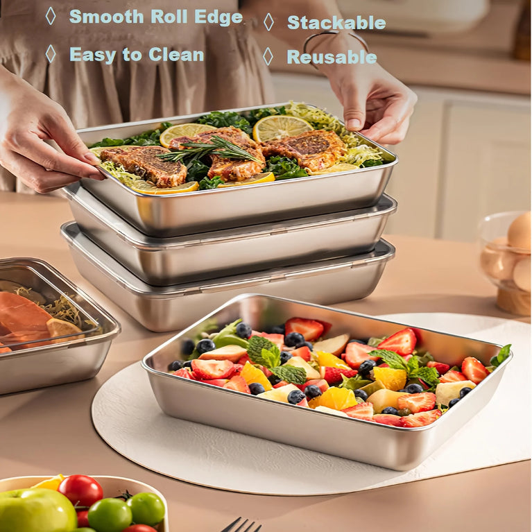 3pcs Stainless Steel Food Containers Stackable Leakproof Lunch Box Set with Clear Lids