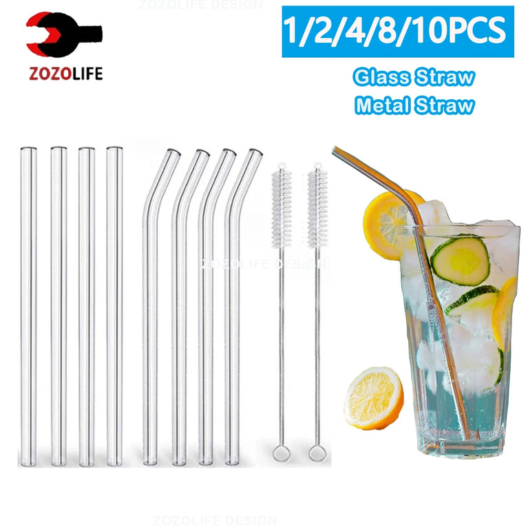 Glass Straws Eco Friendly Reusable Drinking Straw Set with Brushes Bar Accessories