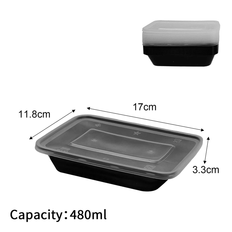 Disposable Food Containers Black Plastic Bento Lunch Boxes With Lids Meal Prep Storage Boxes Set