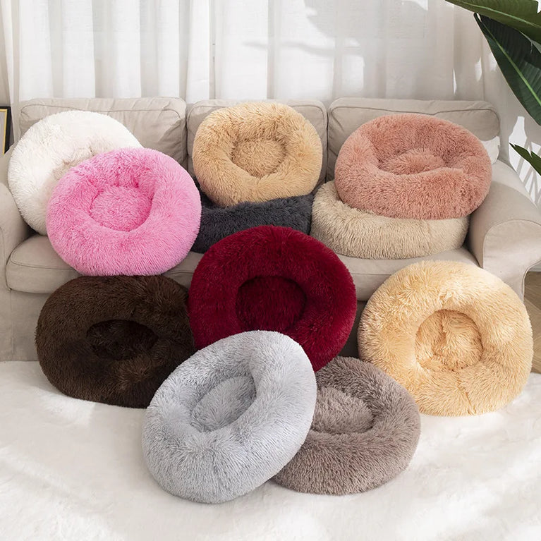 Donut Dog Bed Plush Basket Fluffy Medium Small Washable Warm Round Puppy Bed Mat