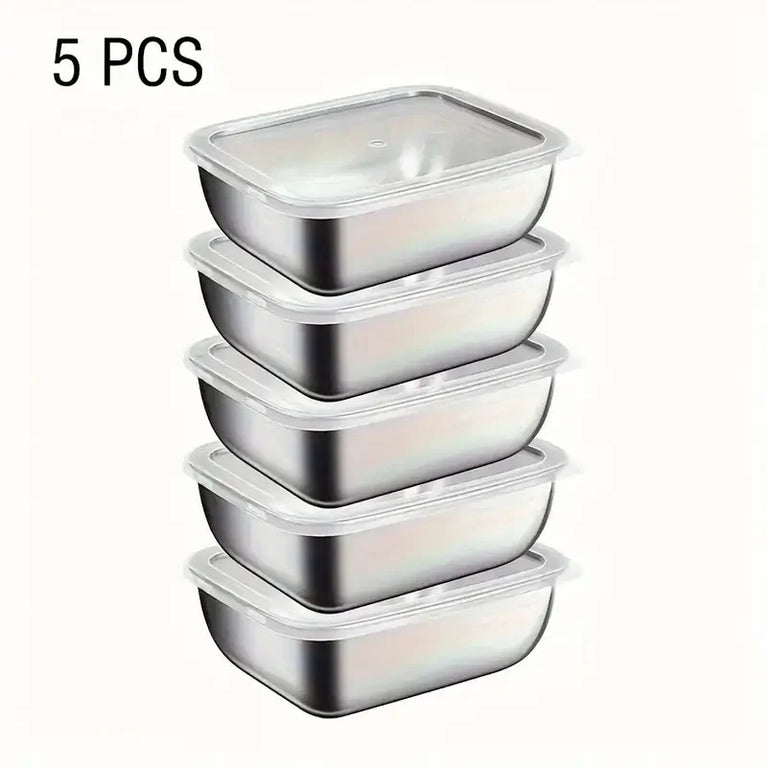 5PCS Stainless Steel Food Storage Containers Stackable Meal Prep Set