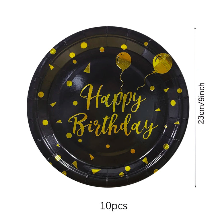 Black Gold Birthday Disposable Tableware Set Party Wedding Decoration Kit