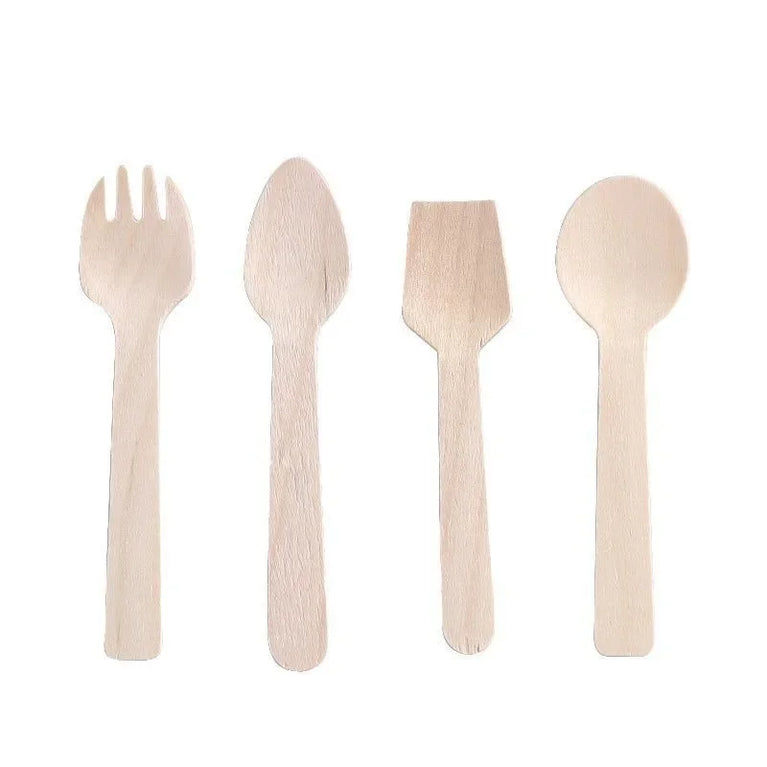 100Pcs Disposable Mini Wooden Ice Cream Spoon Dessert Party Set Tool