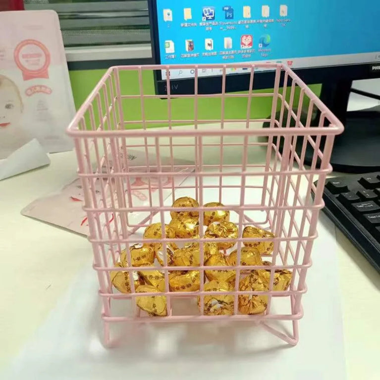 Metal Square Desktop Basket | Creative Iron Stationery & Makeup Organiser