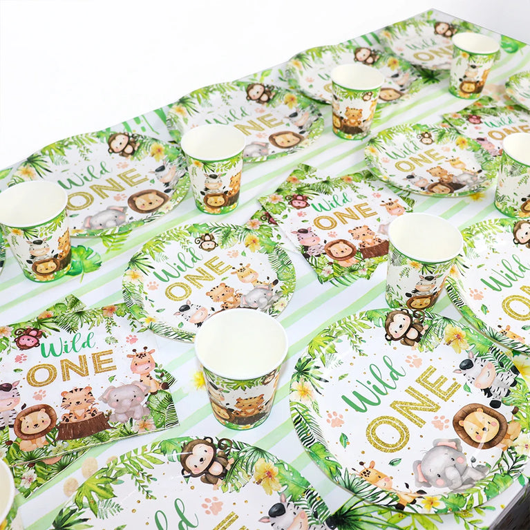 Wild One Animals Jungle Safari Birthday Disposable Tableware Set