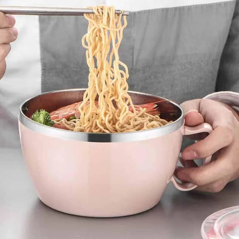 Portable Stainless Steel Noodle Bowl Double Insulated Leakproof Lunch Container 900ml