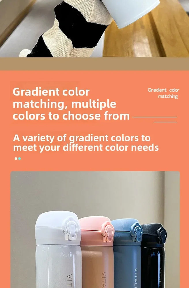 500ml Gradient Stainless Steel Insulated Water Bottle Flip Lid