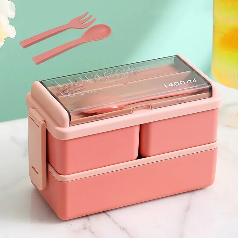 Portable Leakproof Microwave Lunch Box 700/1400ML with Spoon Bento Container