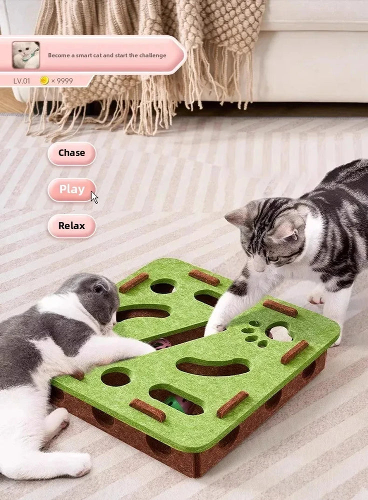 Cat Puzzle Toy Felt Box with Ball Indoor Interactive Cat Toy Fun