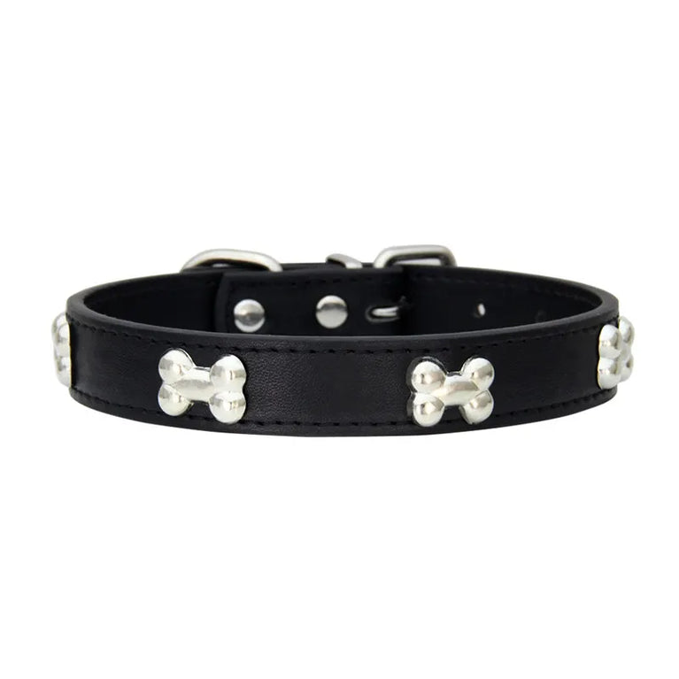 Bone Leather Dog Collars Puppy Pug Collars Small Large Cat Collar