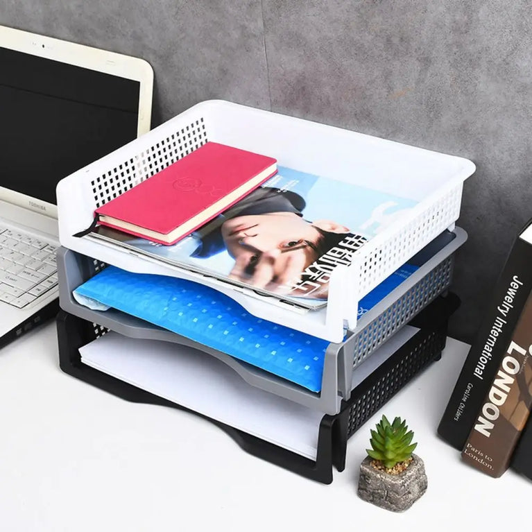 Stackable A4 Document Organiser | Laminated Plastic Desktop File Rack