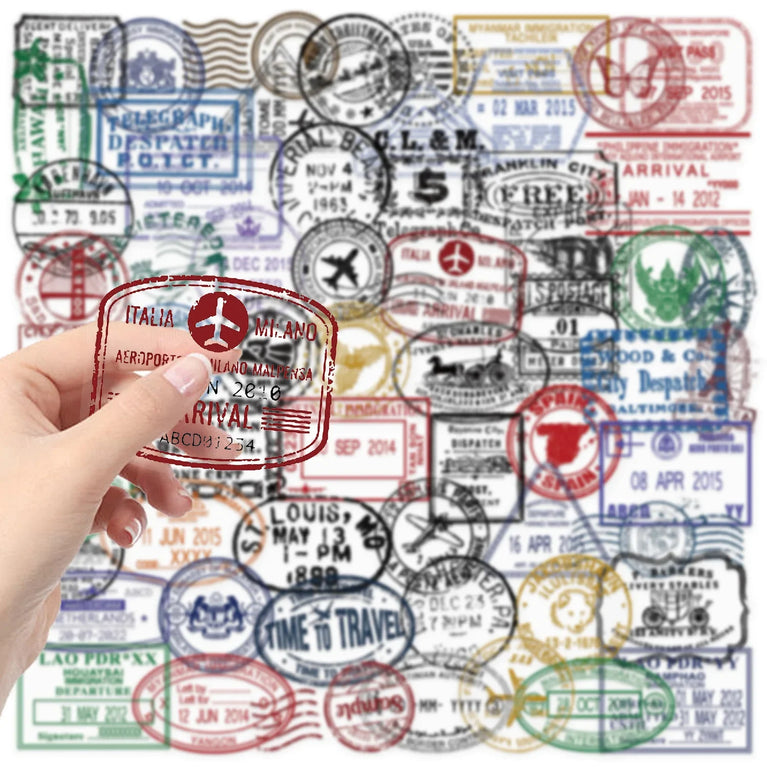 50-Piece Transparent Retro Stamp Decals | Waterproof HD Vinyl Stickers