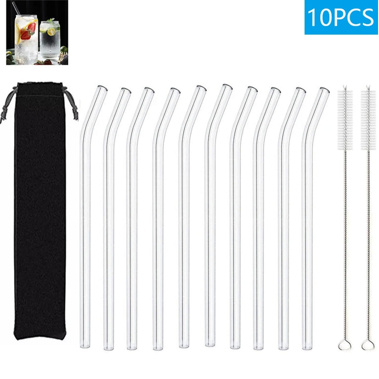 Glass Straws Eco Friendly Reusable Drinking Straw Set with Brushes Bar Accessories