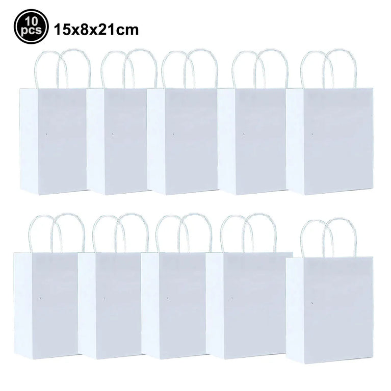 10Pcs Solid Color Popcorn Boxes Paper Food Trays Gift Bags With Handles Party Supplies Set