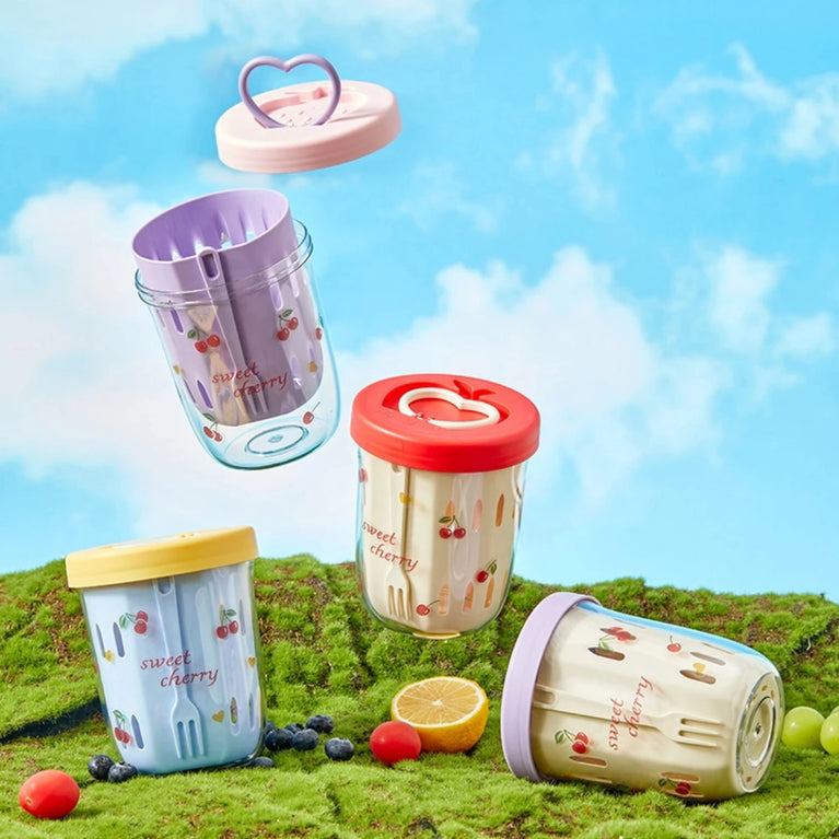 Double Wall Salad Cup Portable Leakproof Oat Breakfast Container Fork Handle