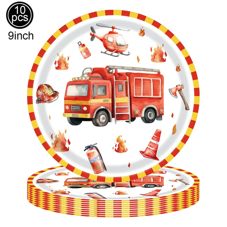 Firetruck Birthday Party Supplies Fire Truck Theme Disposable Tableware Set