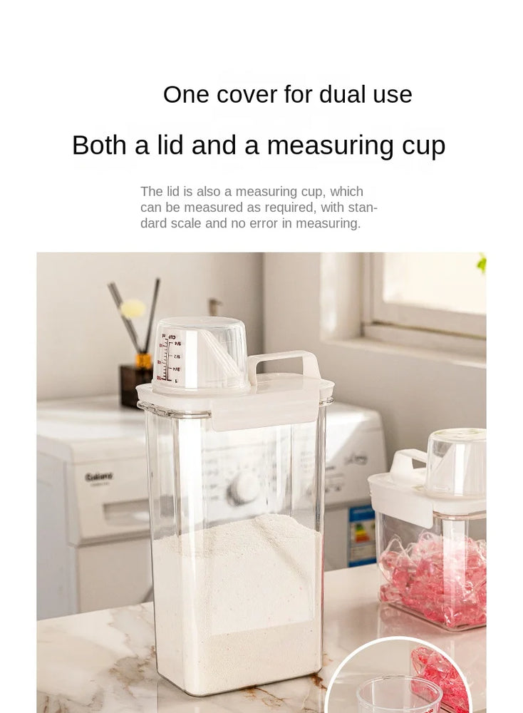 Airtight Laundry Detergent Powder Storage Box 2.3L Plastic Dispenser Container with Labels