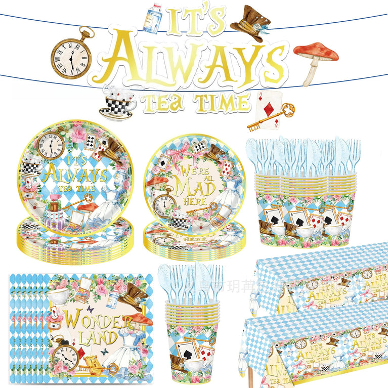 Alice's Adventures in Wonderland Party Set Disposable Tableware Decoration