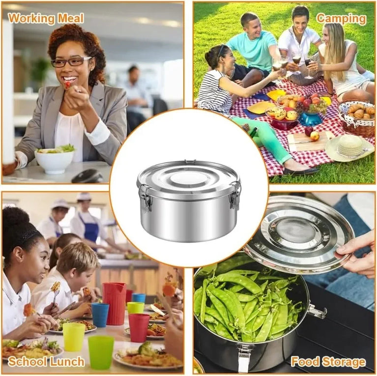 Stainless Steel Fresh Keep Round Sealed Lunch Box Buckle Food Container Fruit Salad Organizer for Refrigerator Storage