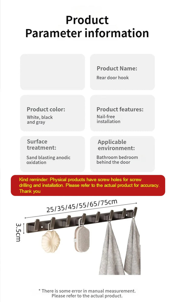 no drill Space Aluminum punch-free Kitchen Hook Bathroom Clothes Hooks Storage Rack Hook Door Wall Hanging Household Accessories
