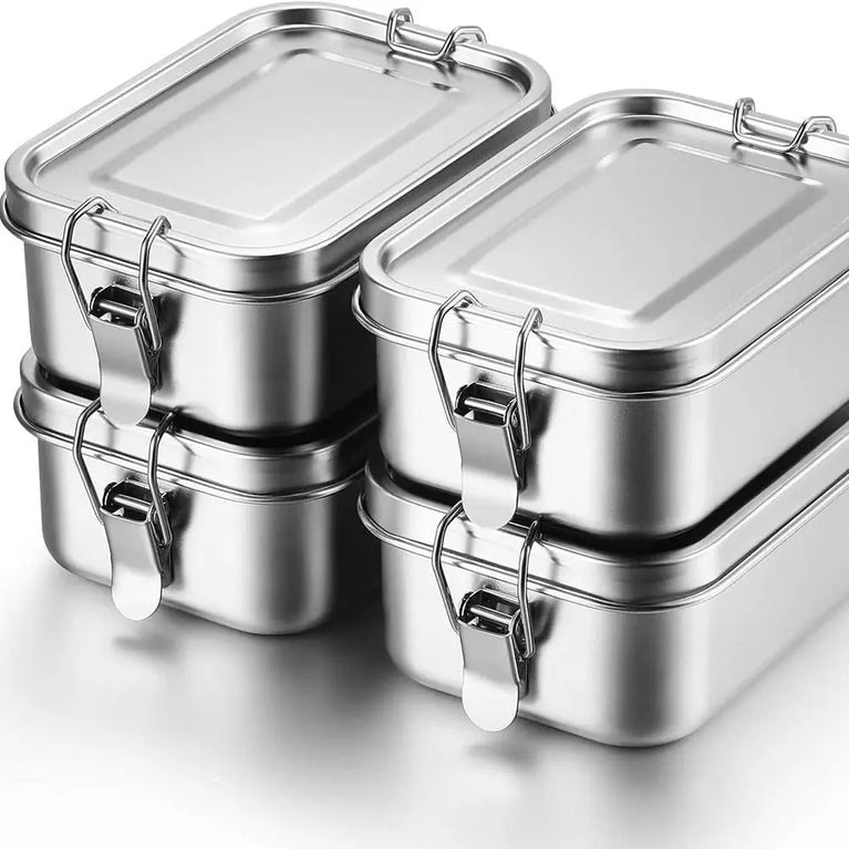 Stainless Steel Leakproof Bento Lunch Box Large Capacity Square Food Container with Lock Clips for Travel and Outdoor Use