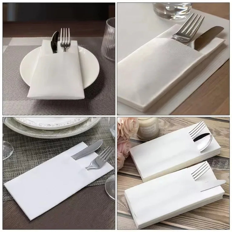 White Prefolded Pocket Napkins Disposable Party Dinner Napkins Set
